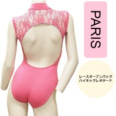 画像1: 【PARIS】レースオープンバック ハイネックレオタード (1)