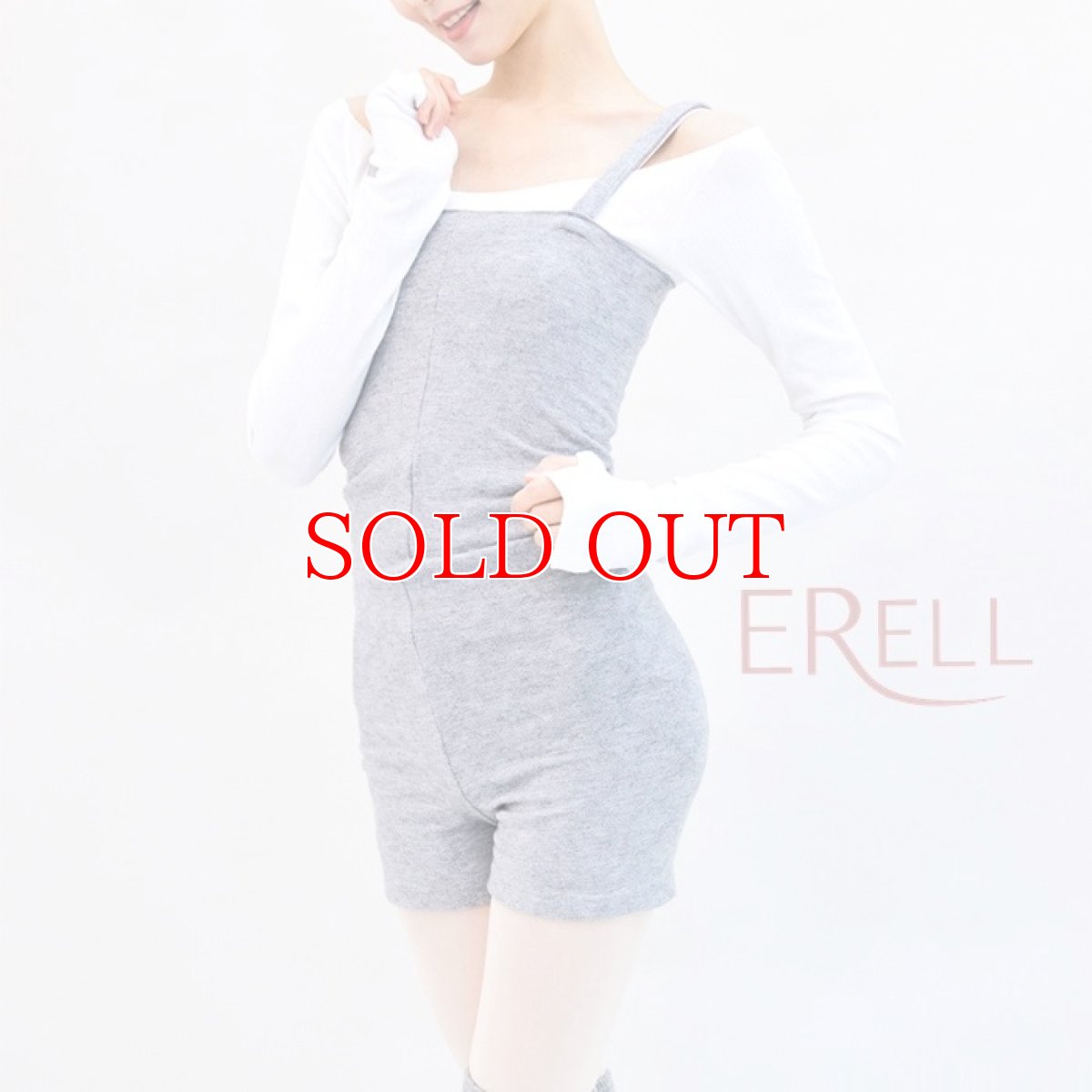画像1: ERELL（エレル）CHLOEE ニットショートロンパー｜パールグレー (1)