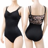 バレエ用品の【MOMO】ブラックローズメッシュ リボンバックレオタード