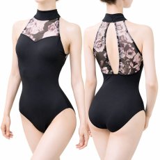 画像1: 【SHARON】ブラックローズメッシュ ホルターネック レオタード (1)