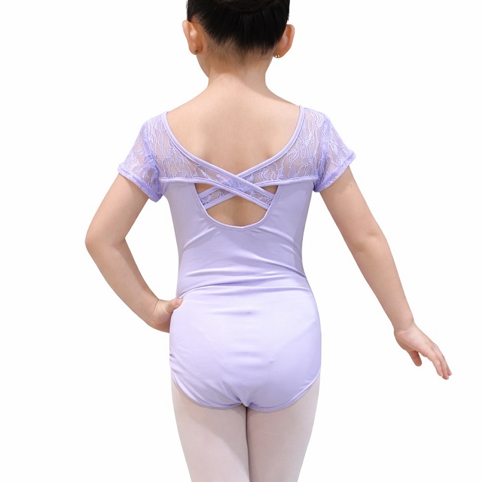 ダンスケイト 子供レオタード レースフレンチ袖 ライラック バックデザイン CRYSTA