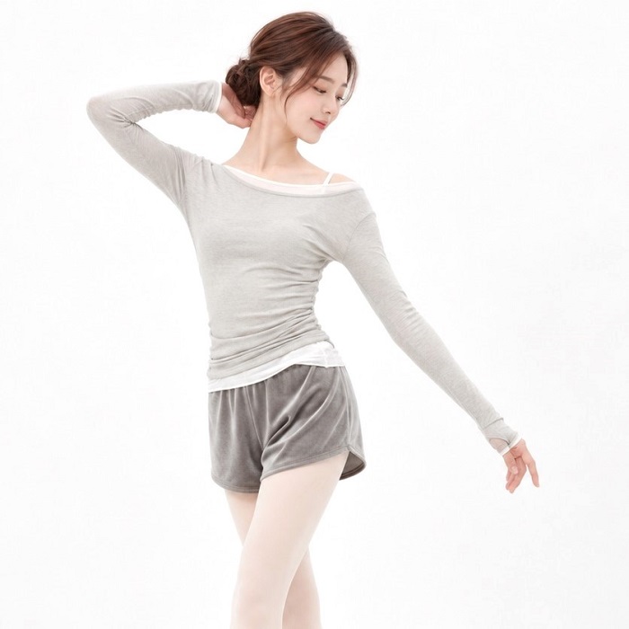 ERELL エレル Sugar Top ライトグレー 深めUネック 指穴付き バレエトップス